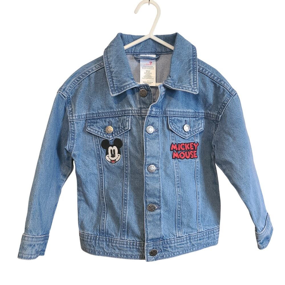 VTG Mickey Mouse Disney Kids Blue Denim Jean Jacket 4T Retro Embroidered Patches